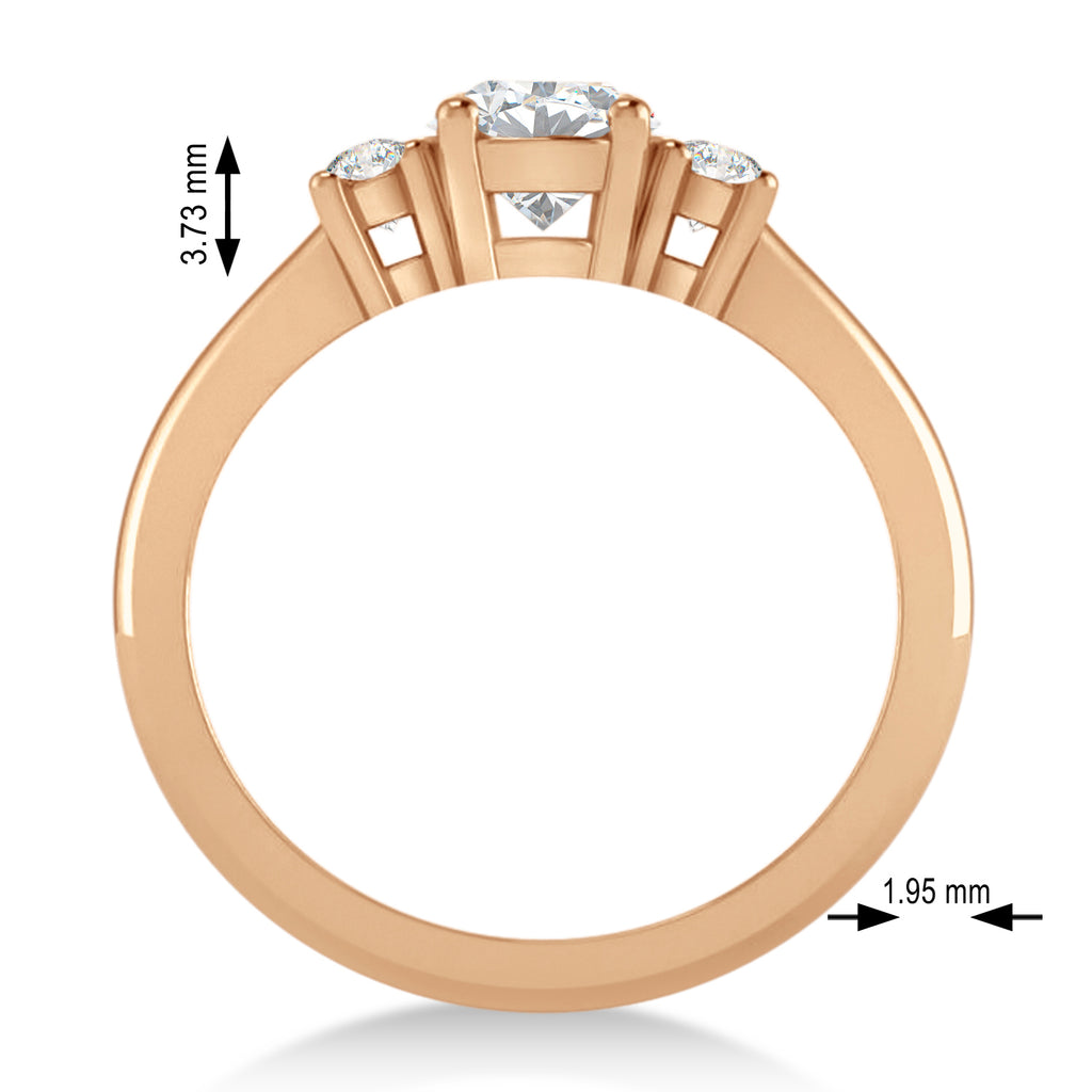 Round Moissanite & Diamond Three-Stone Engagement Ring 14k Rose Gold (0.89ct)