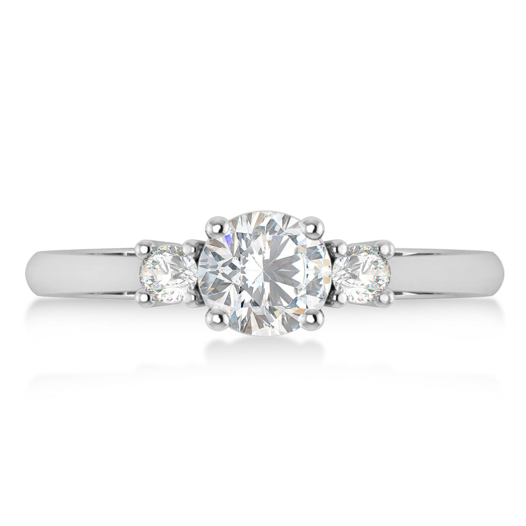 Round Moissanite & Diamond Three-Stone Engagement Ring 14k White Gold (0.89ct)