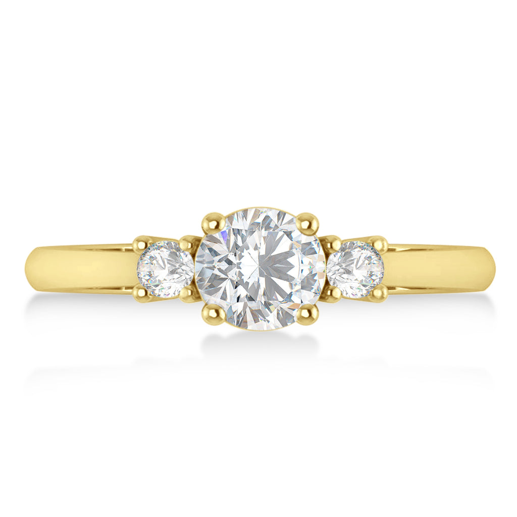 Round Moissanite & Diamond Three-Stone Engagement Ring 14k Yellow Gold (0.89ct)