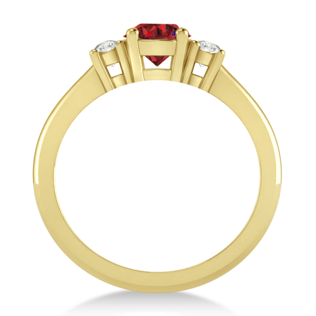 Round Ruby & Diamond Three-Stone Engagement Ring 14k Yellow Gold (0.89ct)