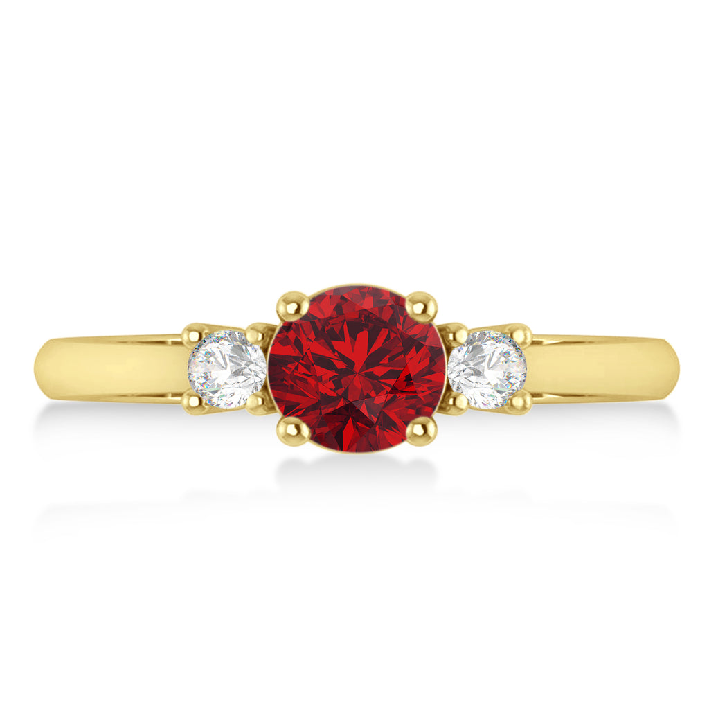 Round Ruby & Diamond Three-Stone Engagement Ring 14k Yellow Gold (0.89ct)