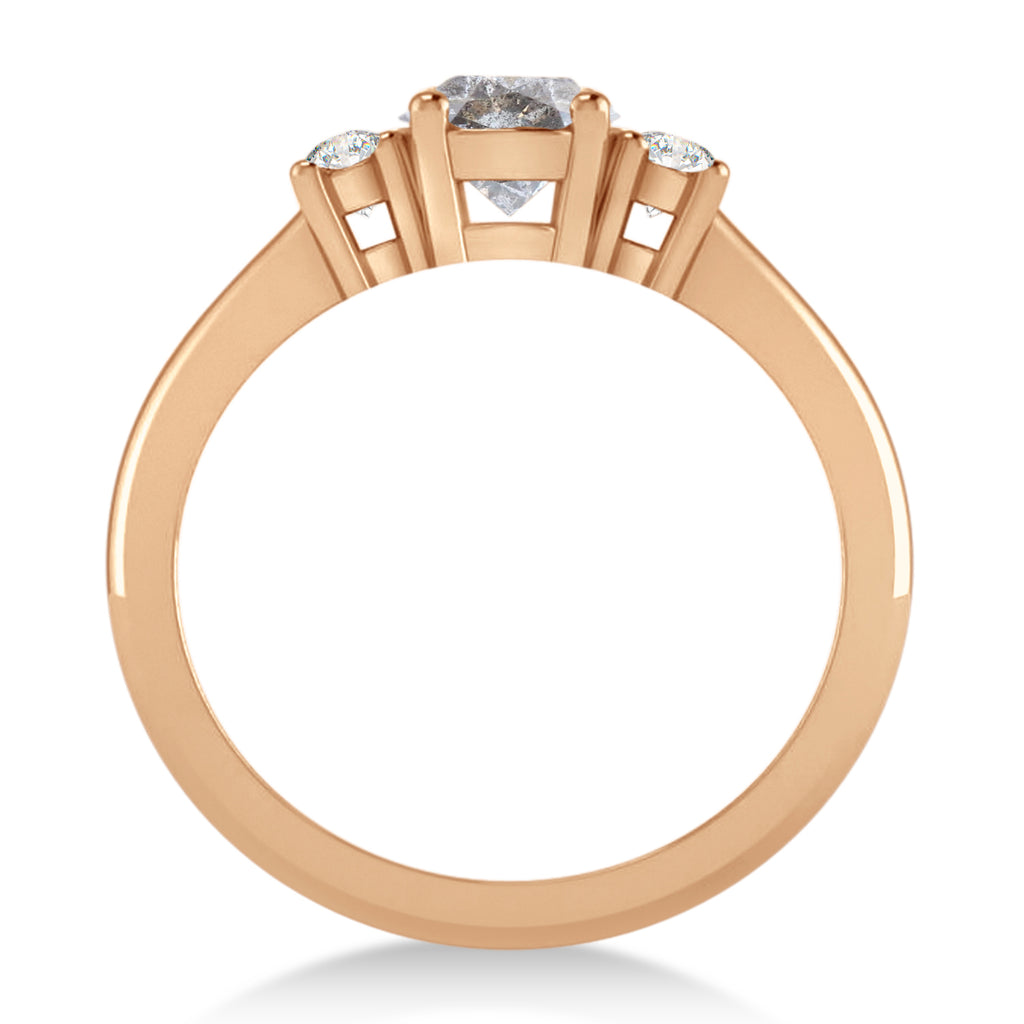 Round Salt & Pepper & White Diamond Three-Stone Engagement Ring 14k Rose Gold (0.89ct)