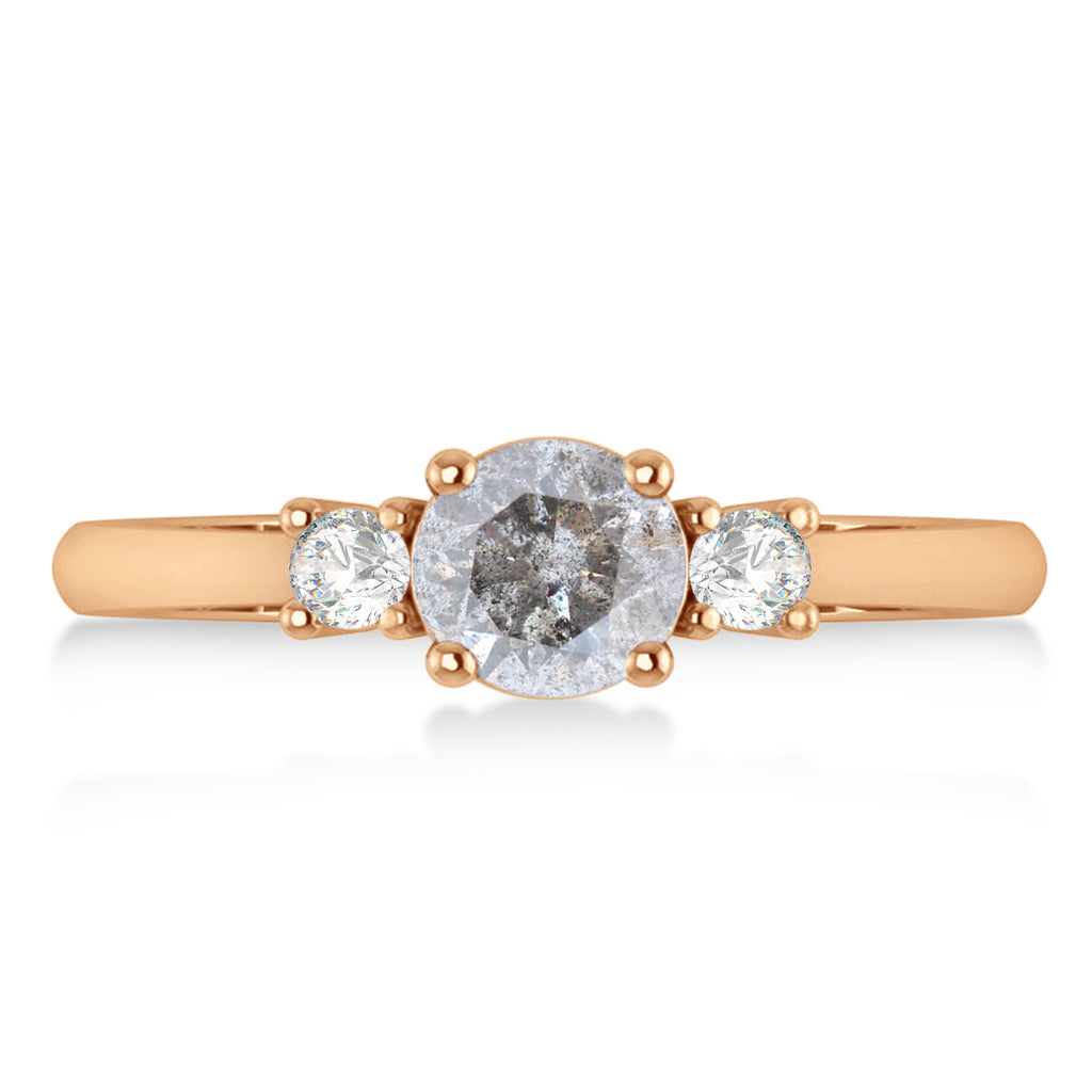 Round Salt & Pepper & White Diamond Three-Stone Engagement Ring 14k Rose Gold (0.89ct)