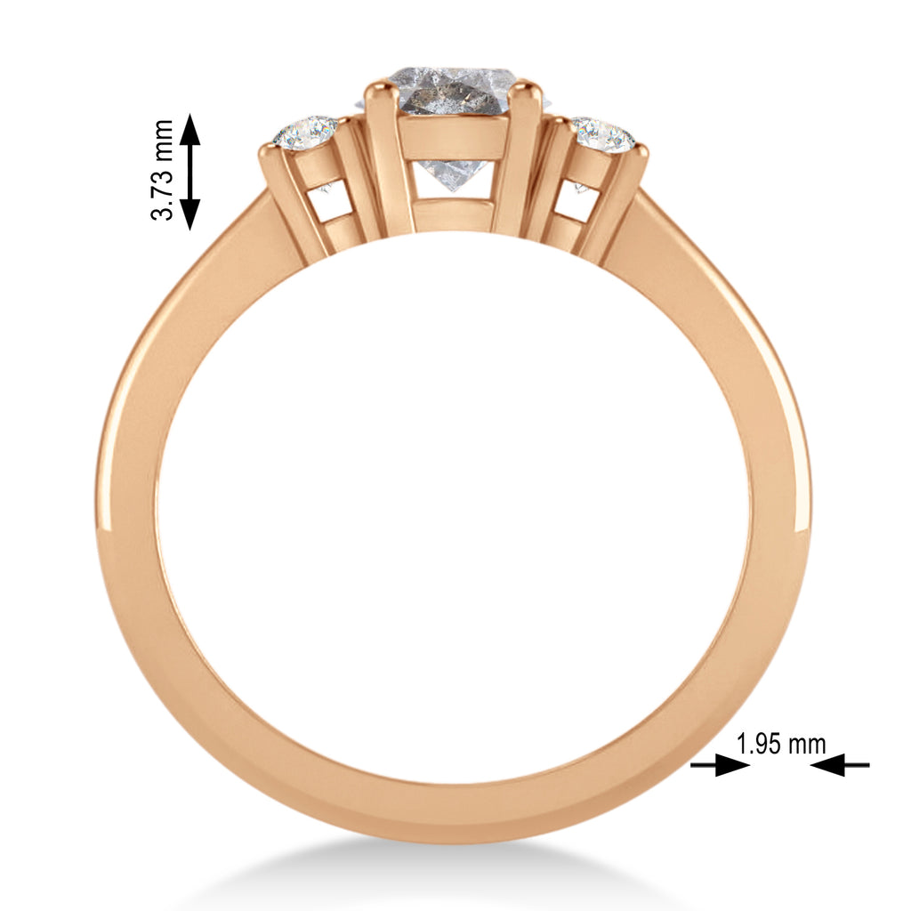 Round Salt & Pepper & White Diamond Three-Stone Engagement Ring 14k Rose Gold (0.89ct)