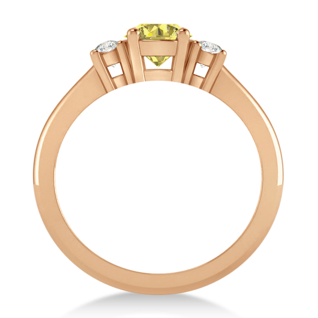 Round Yellow & White Diamond Three-Stone Engagement Ring 14k Rose Gold (0.89ct)