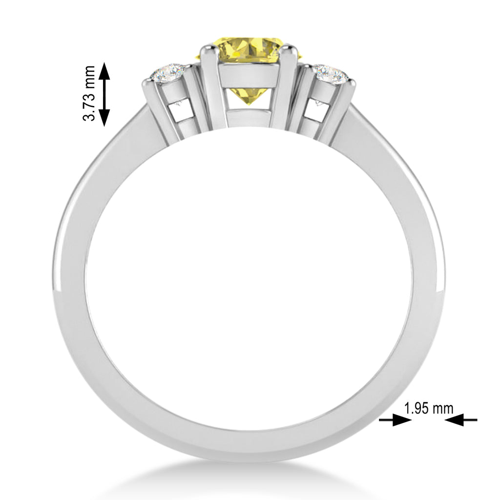Round Yellow & White Diamond Three-Stone Engagement Ring 14k White Gold (0.89ct)