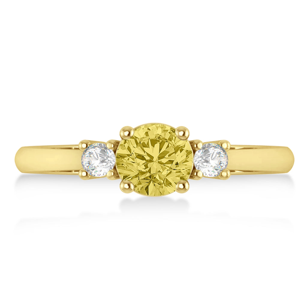 Round Yellow & White Diamond Three-Stone Engagement Ring 14k Yellow Gold (0.89ct)