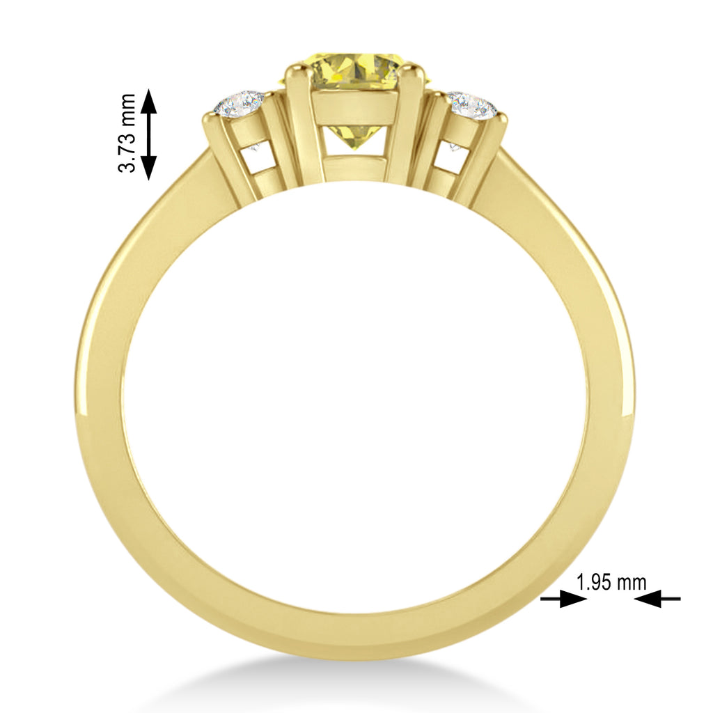 Round Yellow & White Diamond Three-Stone Engagement Ring 14k Yellow Gold (0.89ct)