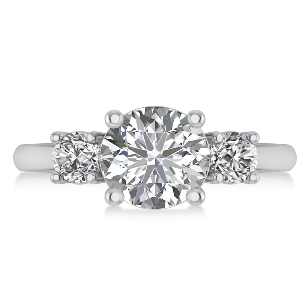 Round 3-Stone Diamond Engagement Ring 14k White Gold (2.50ct)