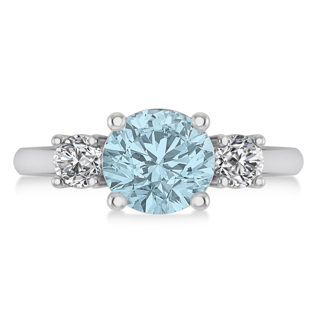 Round 3-Stone Aquamarine & Diamond Engagement Ring 14k White Gold (2.50ct)