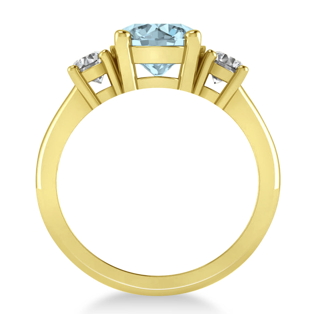 Round 3-Stone Aquamarine & Diamond Engagement Ring 14k Yellow Gold (2.50ct)