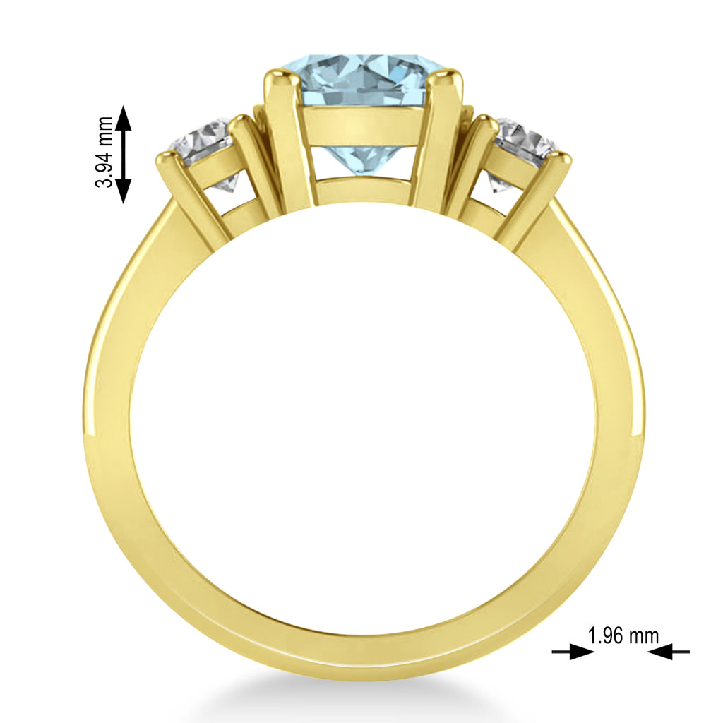 Round 3-Stone Aquamarine & Diamond Engagement Ring 14k Yellow Gold (2.50ct)