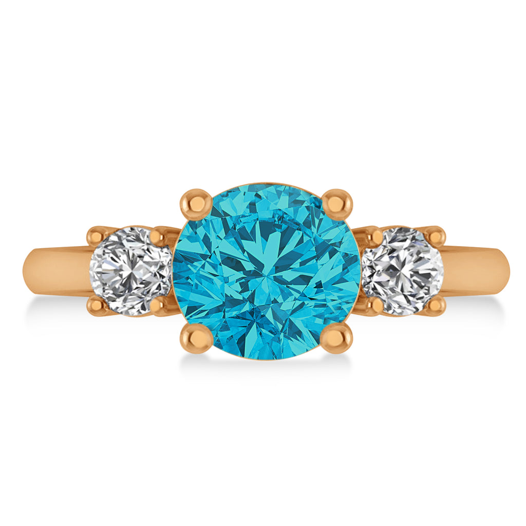 Round 3-Stone Blue & White Diamond Engagement Ring 14k Rose Gold (2.50ct)