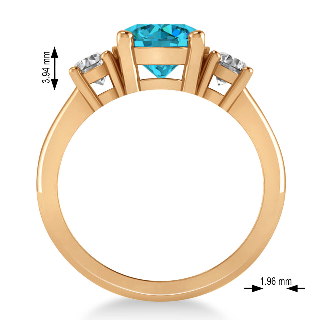 Round 3-Stone Blue & White Diamond Engagement Ring 14k Rose Gold (2.50ct)
