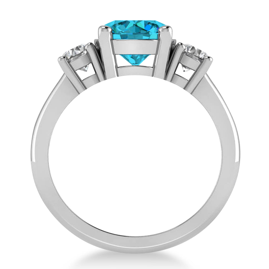 Round 3-Stone Blue & White Diamond Engagement Ring 14k White Gold (2.50ct)