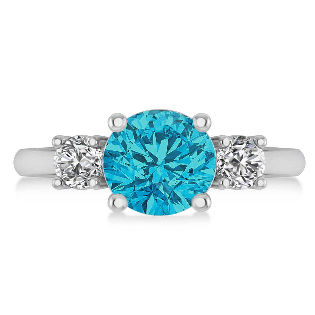 Round 3-Stone Blue & White Diamond Engagement Ring 14k White Gold (2.50ct)