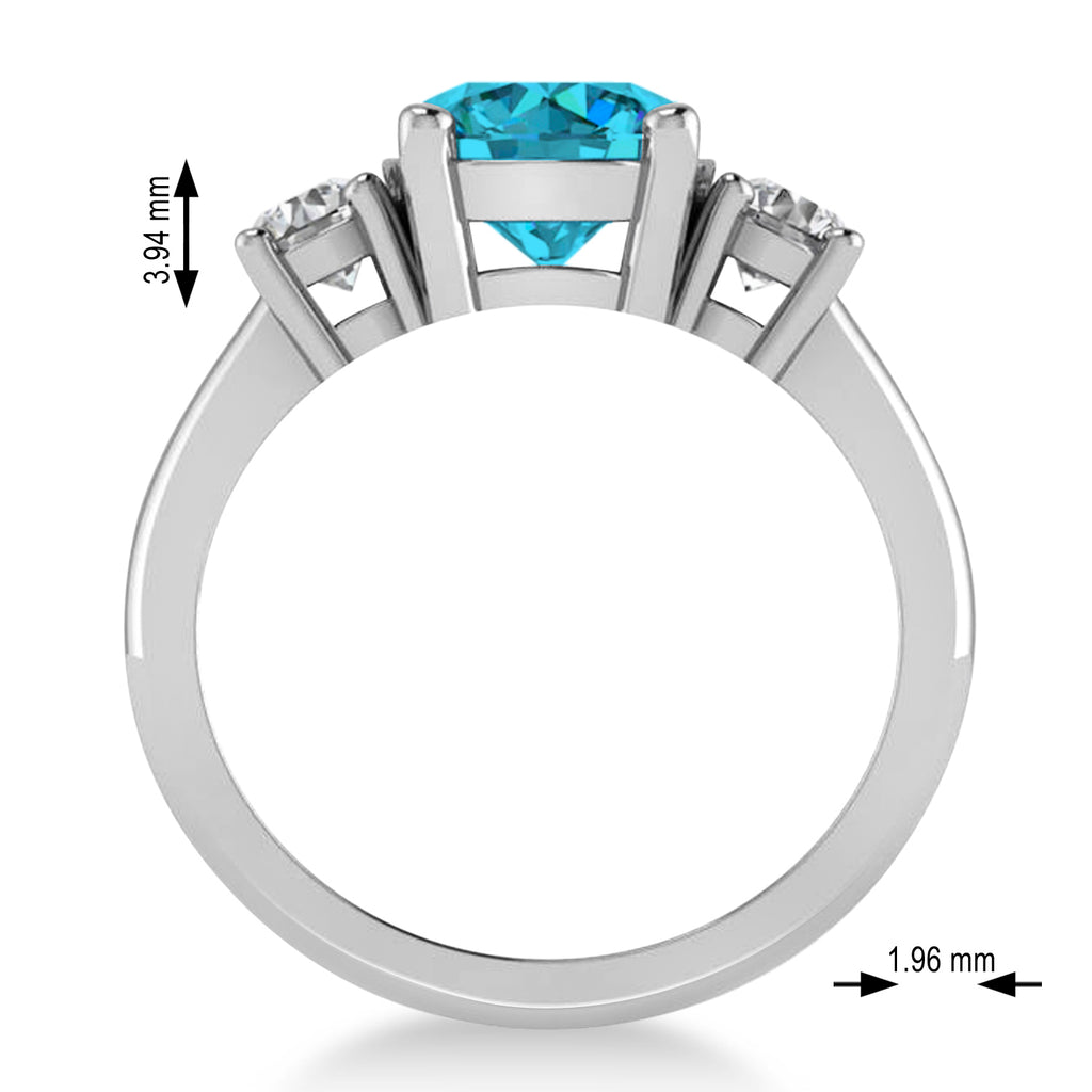 Round 3-Stone Blue & White Diamond Engagement Ring 14k White Gold (2.50ct)