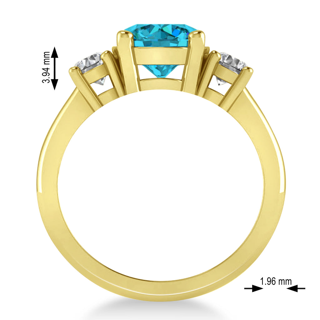 Round 3-Stone Blue & White Diamond Engagement Ring 14k Yellow Gold (2.50ct)