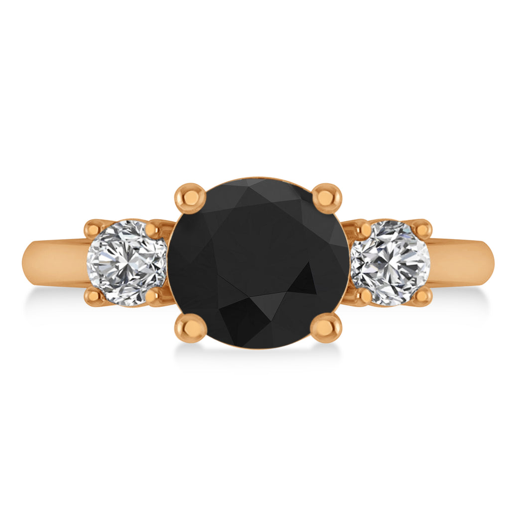Round 3-Stone Black & White Diamond Engagement Ring 14k Rose Gold (2.50ct)