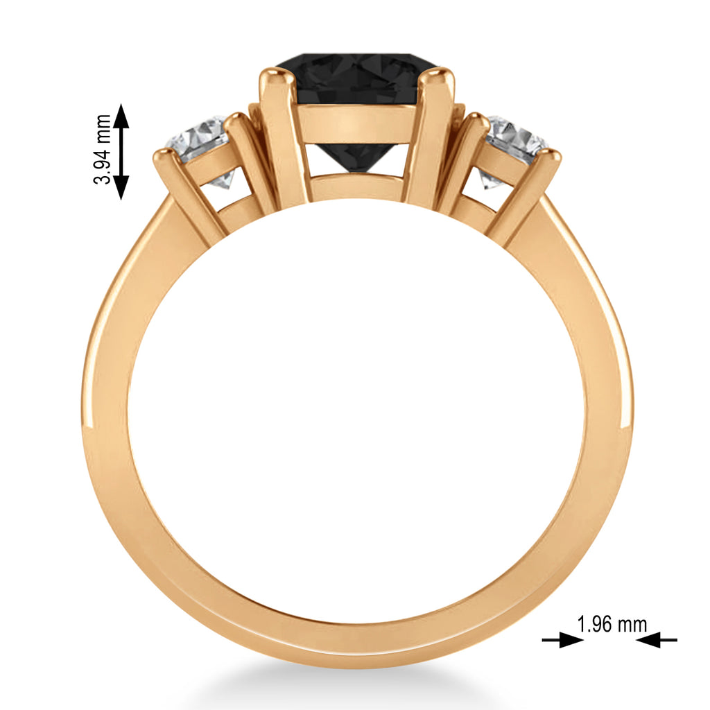 Round 3-Stone Black & White Diamond Engagement Ring 14k Rose Gold (2.50ct)
