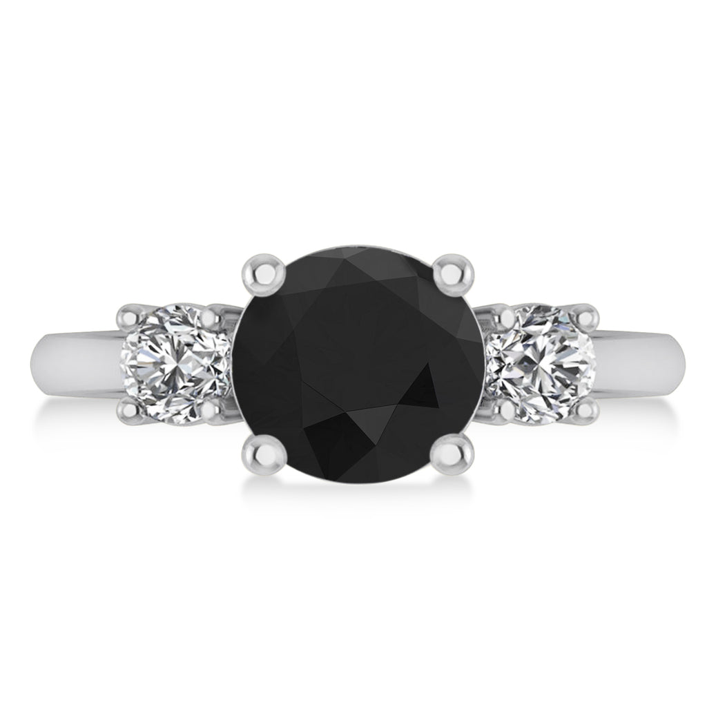 Round 3-Stone Black & White Diamond Engagement Ring 14k White Gold (2.50ct)