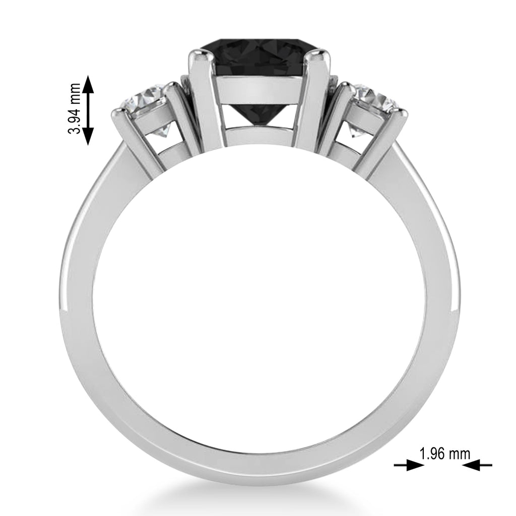 Round 3-Stone Black & White Diamond Engagement Ring 14k White Gold (2.50ct)