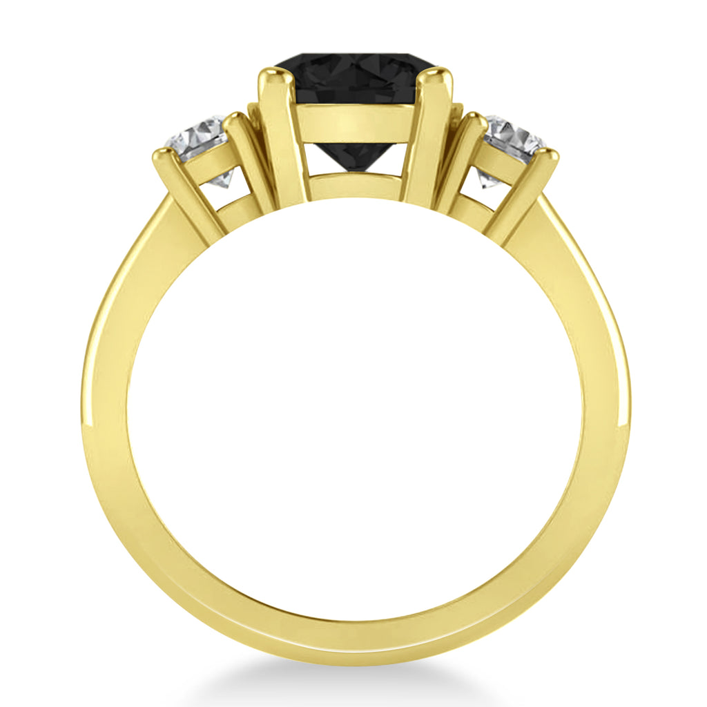 Round 3-Stone Black & White Diamond Engagement Ring 14k Yellow Gold (2.50ct)