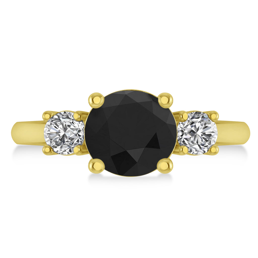 Round 3-Stone Black & White Diamond Engagement Ring 14k Yellow Gold (2.50ct)