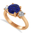 Round 3-Stone Blue Sapphire & Diamond Engagement Ring 14k Rose Gold (2.50ct)