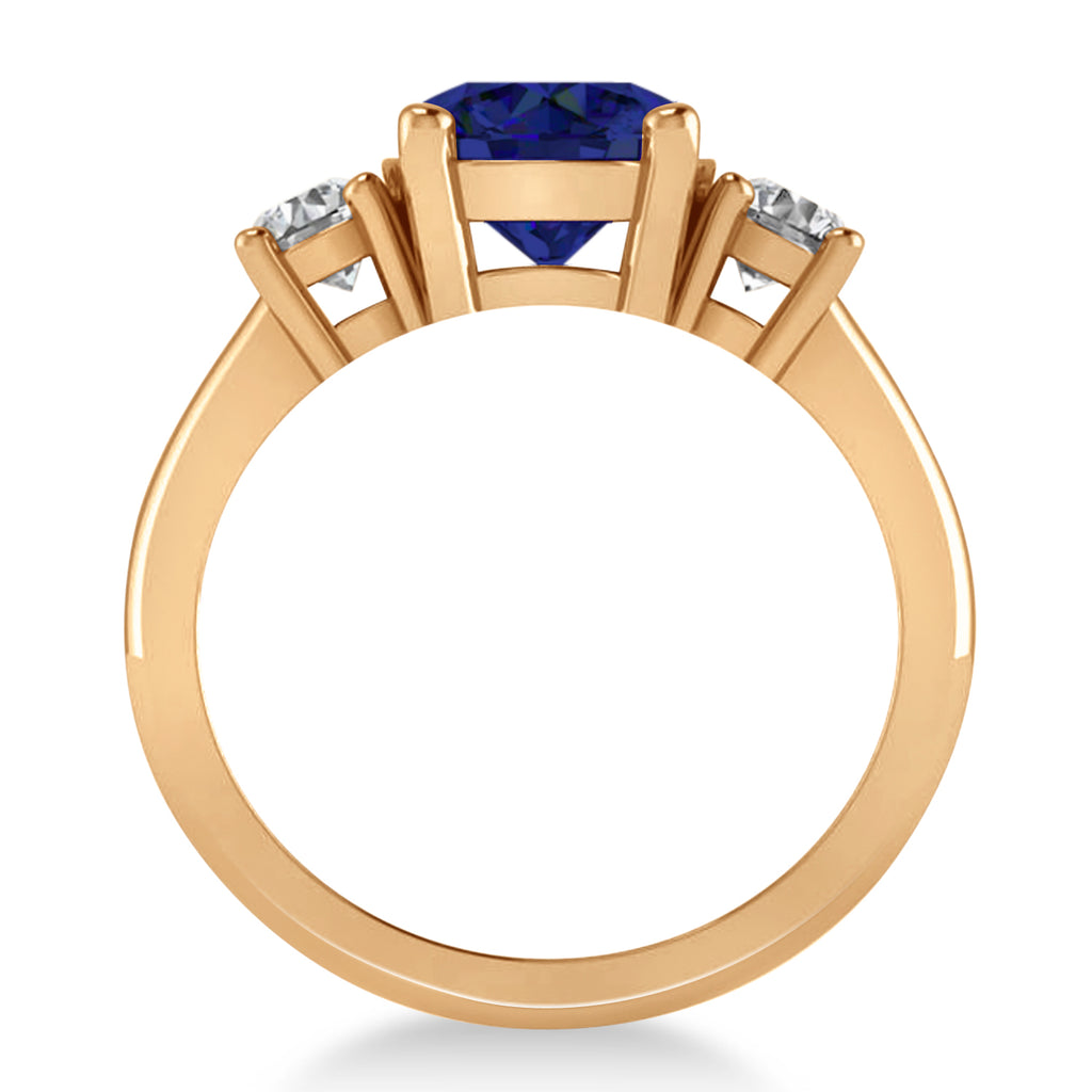 Round 3-Stone Blue Sapphire & Diamond Engagement Ring 14k Rose Gold (2.50ct)