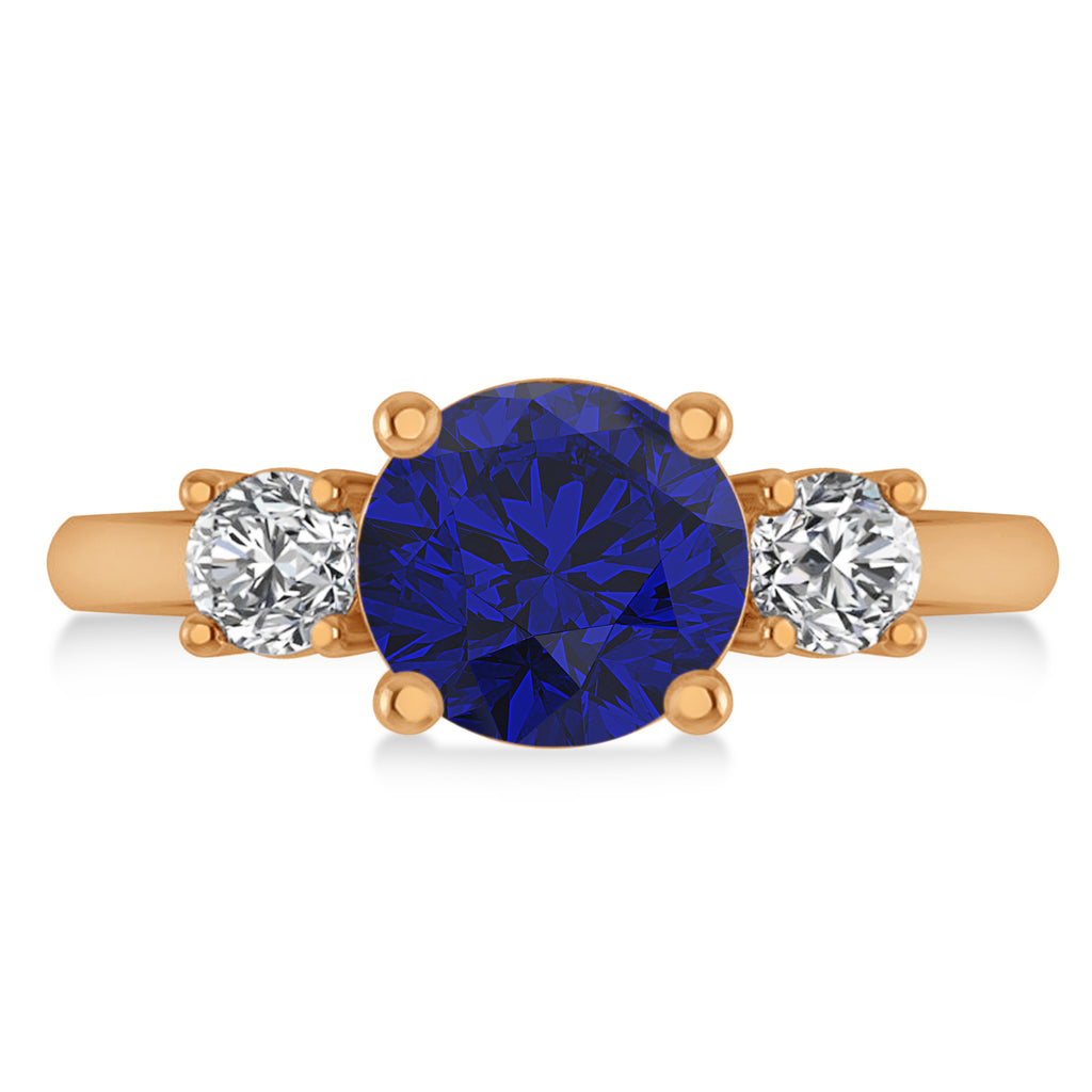 Round 3-Stone Blue Sapphire & Diamond Engagement Ring 14k Rose Gold (2.50ct)