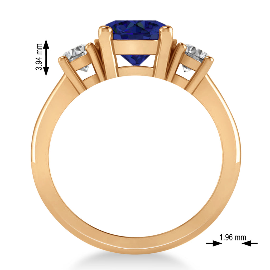 Round 3-Stone Blue Sapphire & Diamond Engagement Ring 14k Rose Gold (2.50ct)