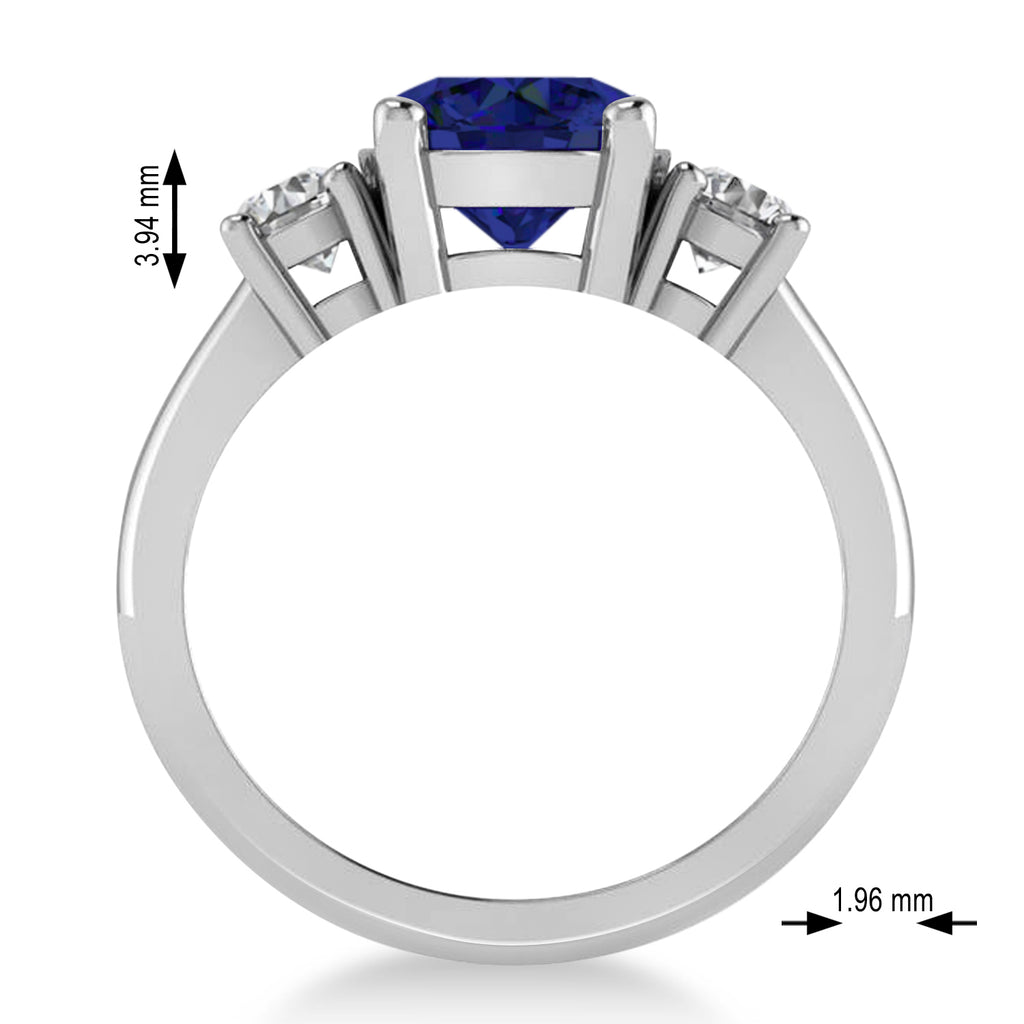 Round 3-Stone Blue Sapphire & Diamond Engagement Ring 14k White Gold (2.50ct)