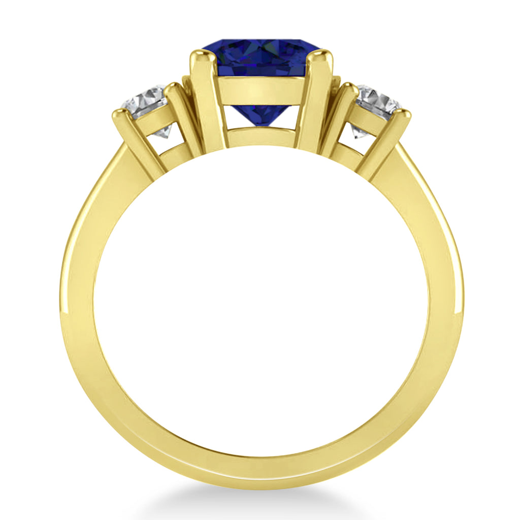 Round 3-Stone Blue Sapphire & Diamond Engagement Ring 14k Yellow Gold (2.50ct)