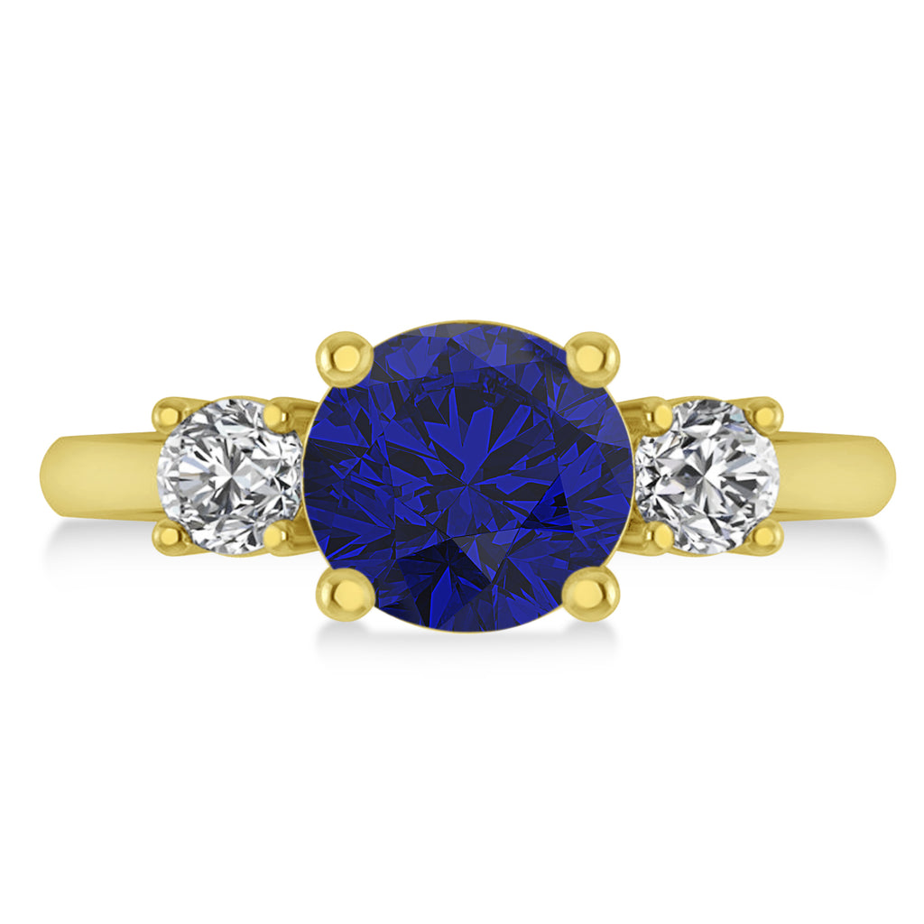 Round 3-Stone Blue Sapphire & Diamond Engagement Ring 14k Yellow Gold (2.50ct)