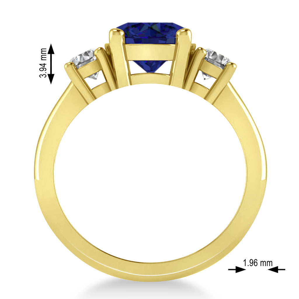 Round 3-Stone Blue Sapphire & Diamond Engagement Ring 14k Yellow Gold (2.50ct)