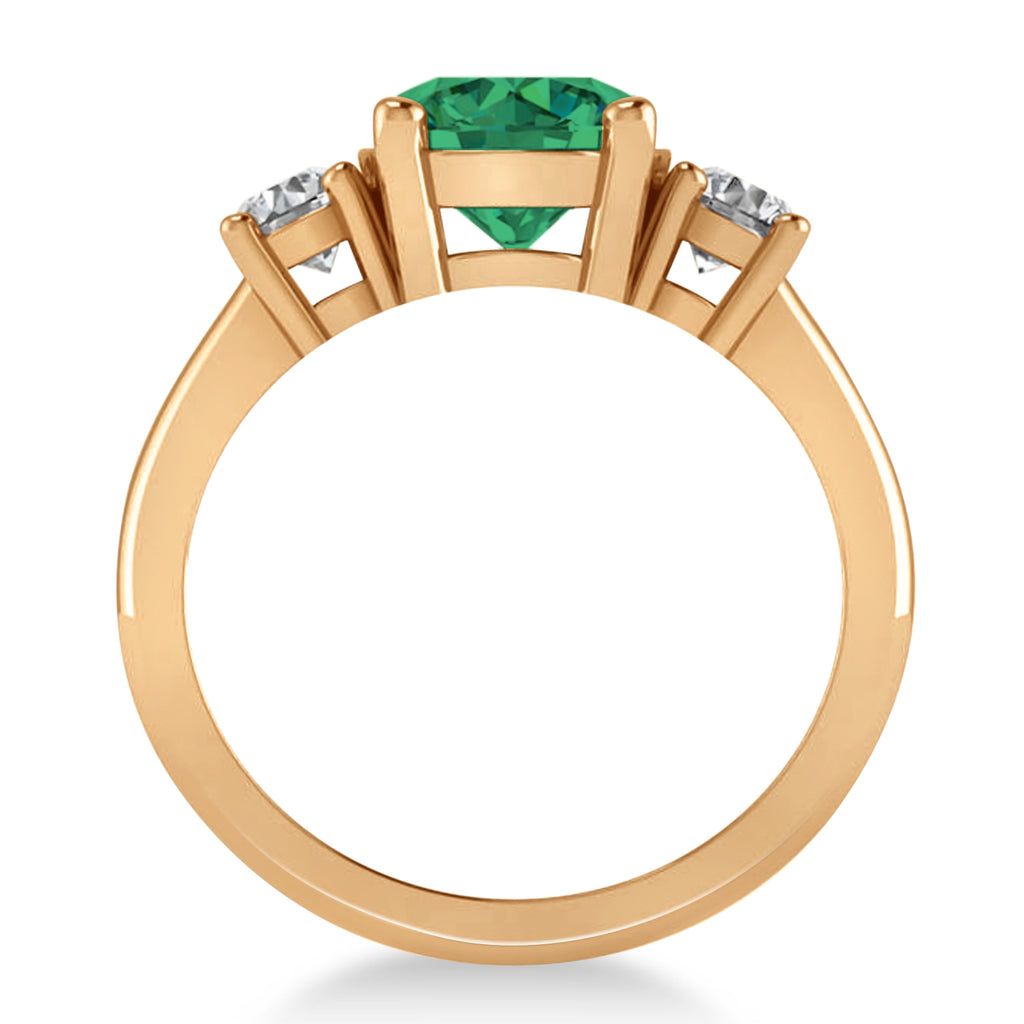 Round 3-Stone Emerald & Diamond Engagement Ring 14k Rose Gold (2.50ct)