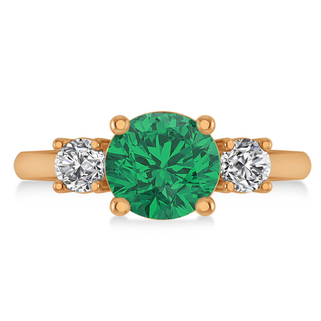 Round 3-Stone Emerald & Diamond Engagement Ring 14k Rose Gold (2.50ct)