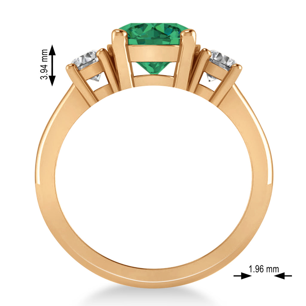 Round 3-Stone Emerald & Diamond Engagement Ring 14k Rose Gold (2.50ct)