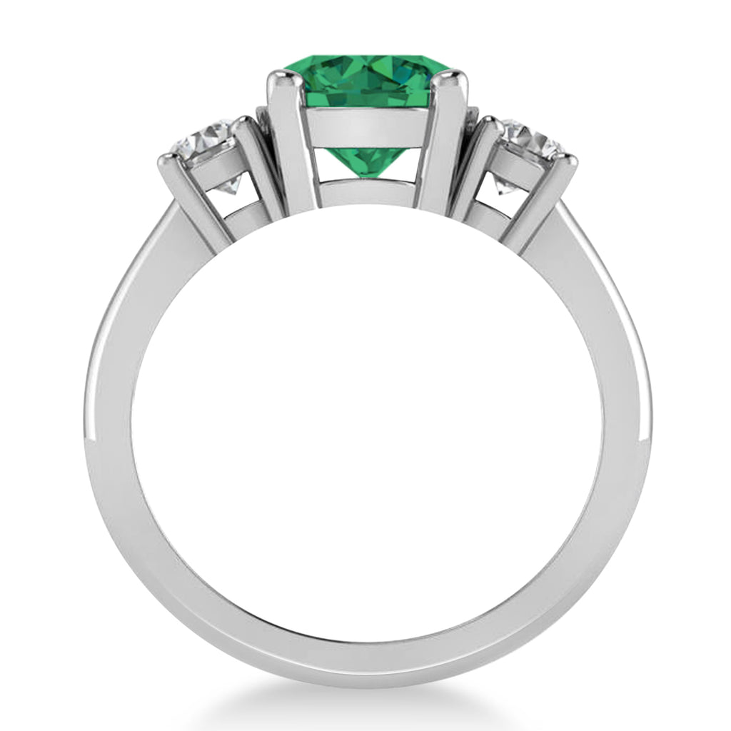 Round 3-Stone Emerald & Diamond Engagement Ring 14k White Gold (2.50ct)
