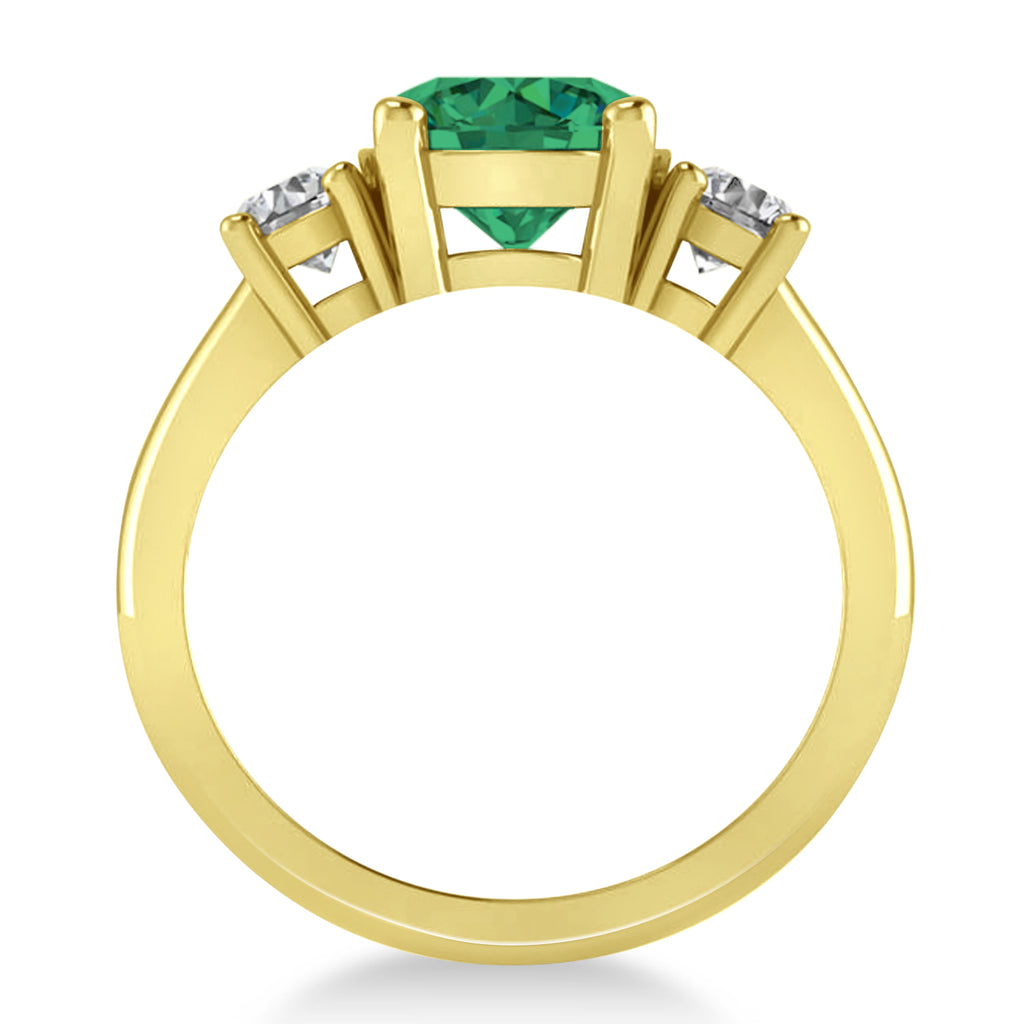 Round 3-Stone Emerald & Diamond Engagement Ring 14k Yellow Gold (2.50ct)