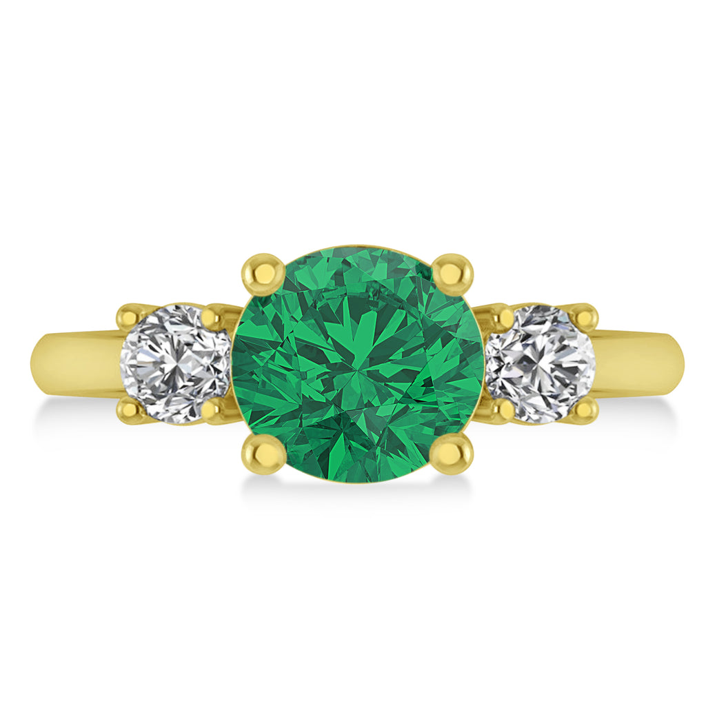 Round 3-Stone Emerald & Diamond Engagement Ring 14k Yellow Gold (2.50ct)
