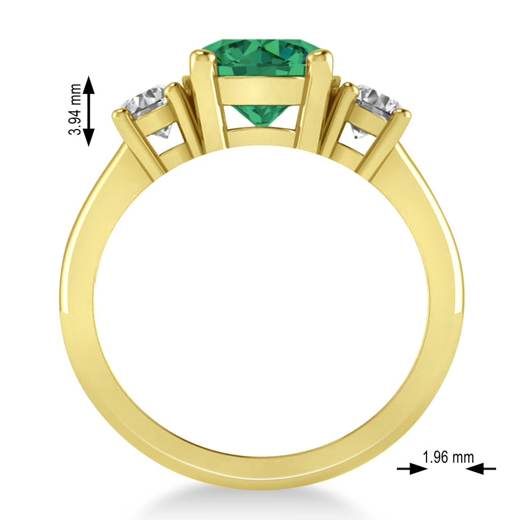 Round 3-Stone Emerald & Diamond Engagement Ring 14k Yellow Gold (2.50ct)