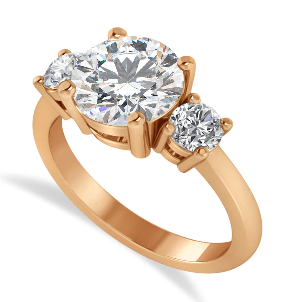 Round 3-Stone Moissanite & Diamond Engagement Ring 14k Rose Gold (2.50ct)