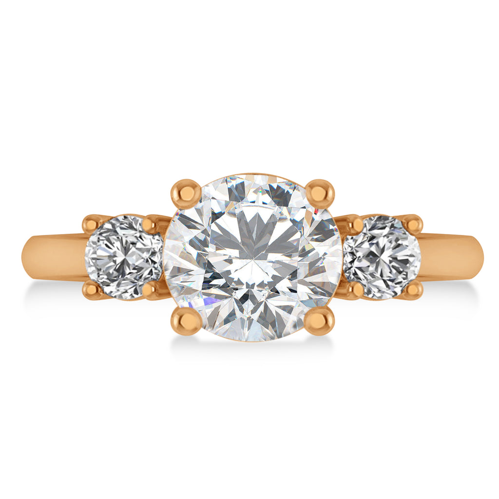 Round 3-Stone Moissanite & Diamond Engagement Ring 14k Rose Gold (2.50ct)