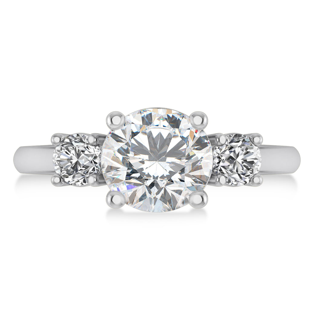 Round 3-Stone Moissanite & Diamond Engagement Ring 14k White Gold (2.50ct)
