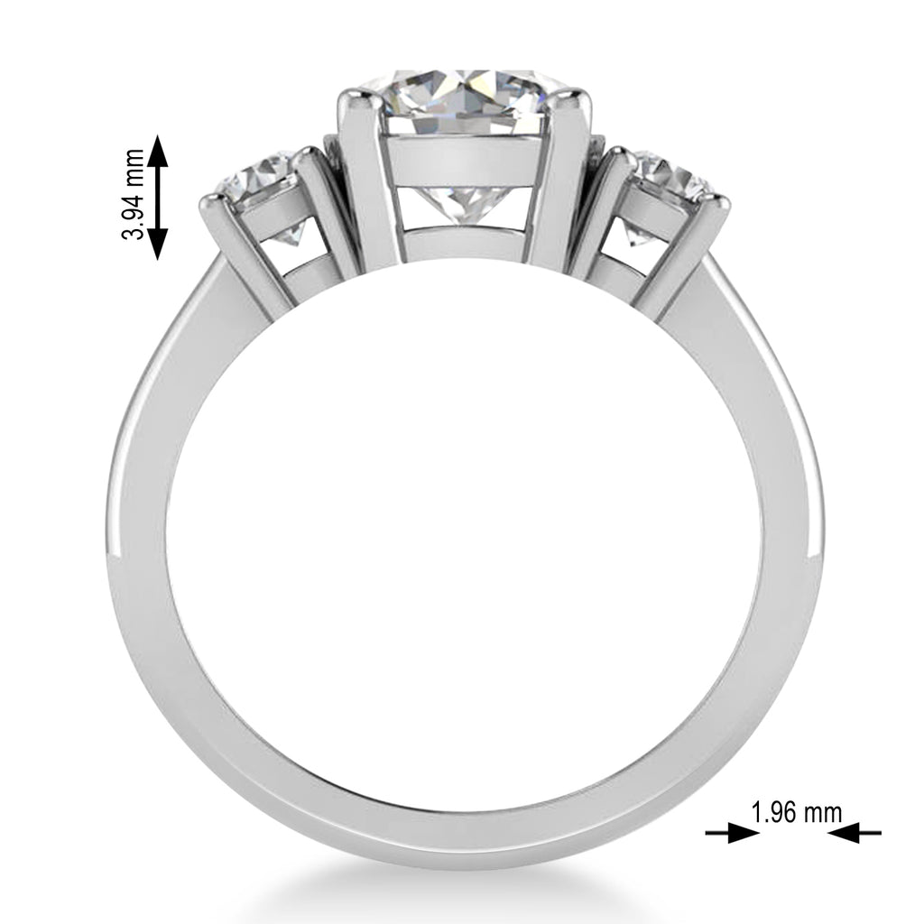 Round 3-Stone Moissanite & Diamond Engagement Ring 14k White Gold (2.50ct)