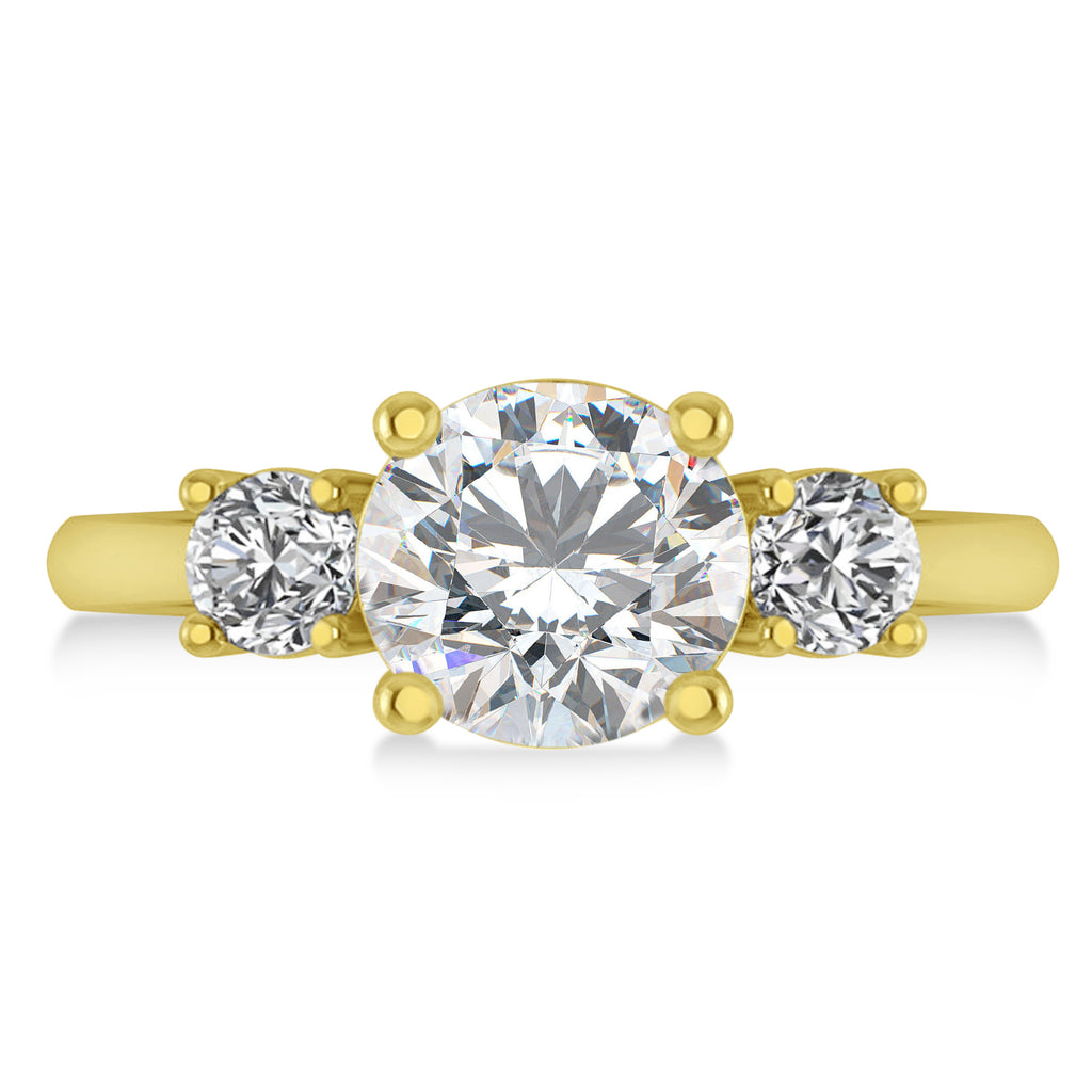 Round 3-Stone Moissanite & Diamond Engagement Ring 14k Yellow Gold (2.50ct)