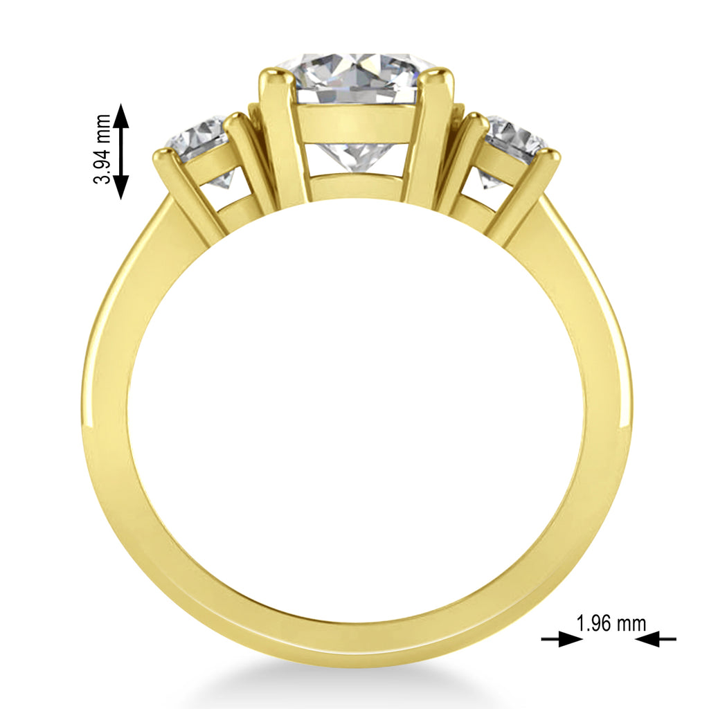 Round 3-Stone Moissanite & Diamond Engagement Ring 14k Yellow Gold (2.50ct)