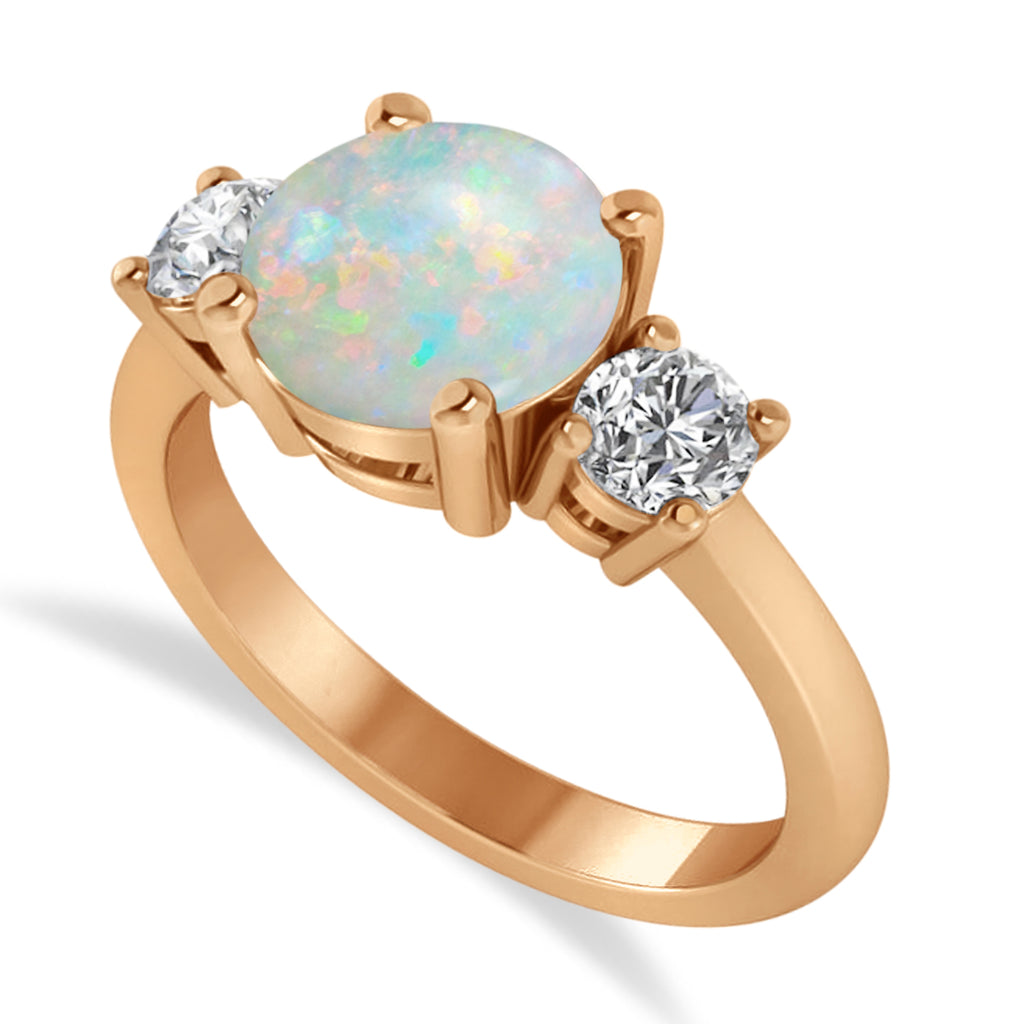 Round 3-Stone Opal & Diamond Engagement Ring 14k Rose Gold (2.50ct)